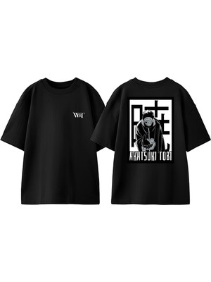 Naruto Obito Anime 1 Tasarım Sırt Baskılı Pamuk Siyah Oversize T-Shirt