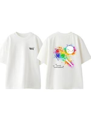 Tennis 4 Tasarım Sırt Baskılı Pamuk Beyaz Oversize T-Shirt