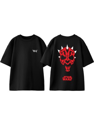 Star Wars 1 Tasarım Sırt Baskılı Pamuk Siyah Oversize T-Shirt