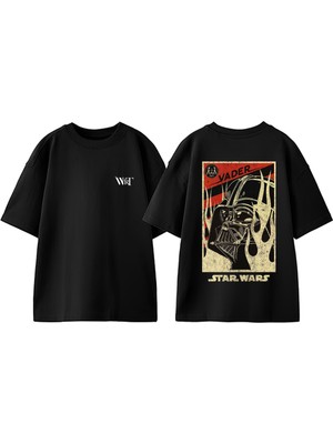 Star Wars Dart Vader 5 Tasarım Sırt Baskılı Pamuk Siyah Oversize T-Shirt