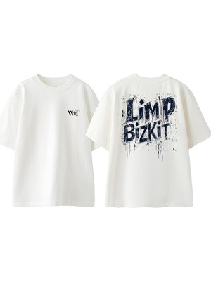 Limp Bizkit 4 Tasarım Sırt Baskılı Pamuk Beyaz Oversize T-Shirt