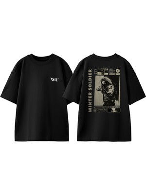 Winter Soldıer Tasarım Sırt Baskılı Pamuk Siyah Oversize T-Shirt