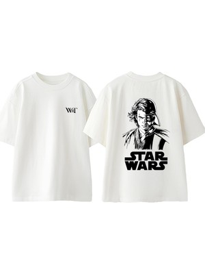 Star Wars Dart Vader 4 Tasarım Sırt Baskılı Pamuk Beyaz Oversize T-Shirt