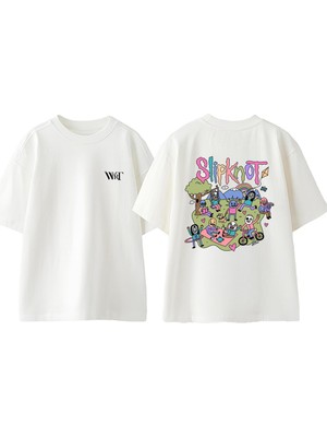 Slipknot Rock Müzik 1 Tasarım Sırt Baskılı Pamuk Beyaz Oversize T-Shirt
