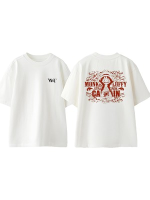 One Piece Luffy Captaın Tasarım Sırt Baskılı Pamuk Beyaz Oversize T-Shirt