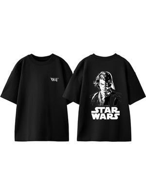 Star Wars Dart Vader 4 Tasarım Sırt Baskılı Pamuk Siyah Oversize T-Shirt