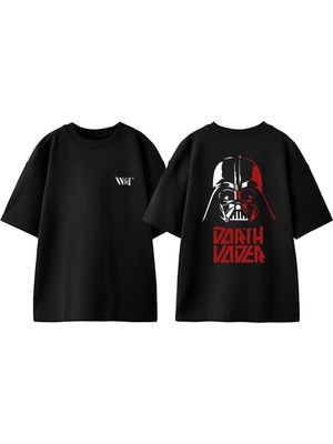 Star Wars Dart Vader 3 Tasarım Sırt Baskılı Pamuk Siyah Oversize T-Shirt