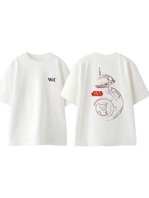 Star Wars R2 D2 Tasarım Sırt Baskılı Pamuk Beyaz Oversize T-Shirt