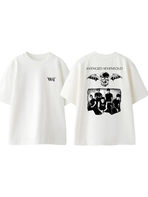 Avenged Sevenfold 5 Tasarım Sırt Baskılı Pamuk Beyaz Oversize T-Shirt