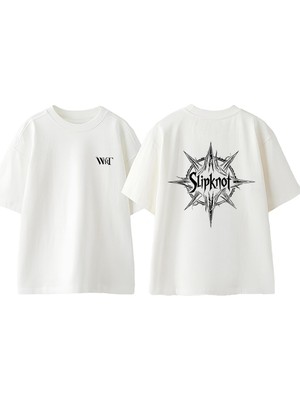 Slipknot Rock Müzik 18 Tasarım Sırt Baskılı Pamuk Beyaz Oversize T-Shirt