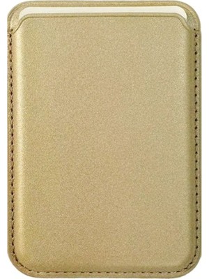 Chna Apple iPhone 12 / 13 / 14 / 15 / 16 / 17 Serisi ile Uyumlu Deri Cüzdan Magsafe Kartlık Gold Sarı