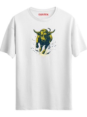 Sarı Lacivert Kadıköy Boğası Tasarım T-Shirt, Erkek Tişört, Kadın Tişört, Unisex T-Shirt