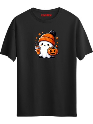 Halloween Pumpkin Ghost Print Funny Crewneck T-Shirt, Erkek Tişört, Kadın Tişört, Unisex T-Shirt