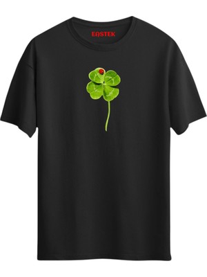 Dört Yapraklı Yonca ve Uğur Böceği Baskılı T-Shirt, Erkek Tişört, Kadın Tişört, Unisex T-Shirt