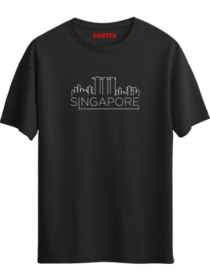 Singapur Baskılı Unisex Regular T-Shirt
