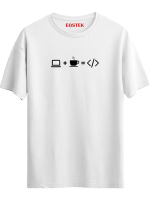 Computer Coffee Code Baskılı T-Shirt