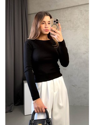 Kadın Kayık Yaka Uzun Kol Tshirt