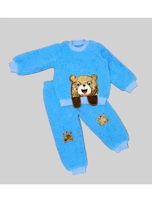 Diji Baby 1-2-3 Yaş Sallanan El Ayıcıklı Kuzu Kumaş Sweat Patili Pantolon Uzun Kollu Kız Erkek 2 Li Takımı