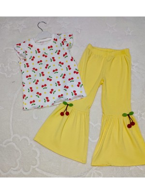 Diji Baby 1-2-3-4 Yaş Kiraz Baskılı Tişört Ispanyol Paçalı Likralı 2li Kız Çocuk Takımı