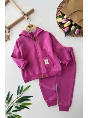 Miniğimin Cicileri Basic Kapüşonlu Kız Çocuk Çiçek Detaylı 2 Li mevsimlik takım - Mor