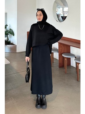 Balon Etekli Tesettür Takım Siyah