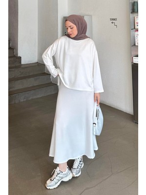 Kristal Kloş Etekli Tesettür Beyaz