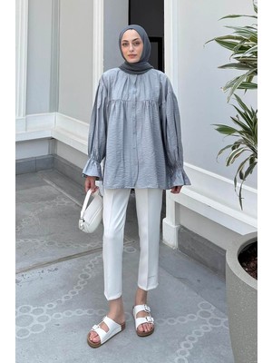 Roba Detaylı Tesettür Gömlek Gri
