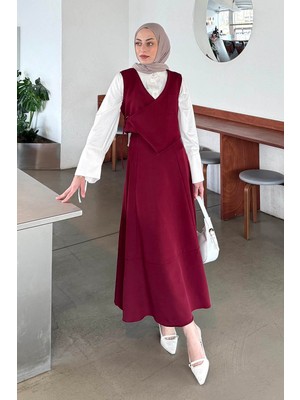 Crop Yelek-Etekli Ikili Takım Bordo