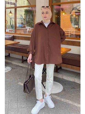 Kol Detaylı Gömlek 
oversize Gömlek Acı Kahverengi