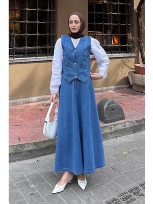 Kruvaz Kapama Kot Etekli Takım Koyu Mavi