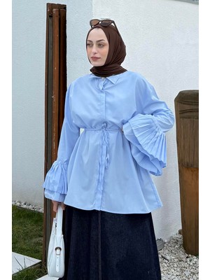 Piliseli Uzun Gömlek Mavi