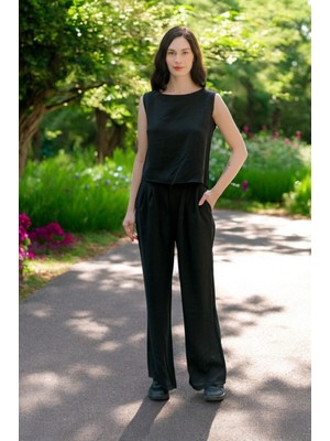 1Tarz Keten Günlük Kolsuz Şık Rahat Alt Üst Kadın Takım