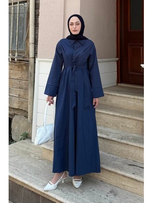 Ön Bağlama Detaylı Tesettür Elbise Lacivert