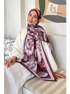 Lamelif Koyu Bordo Çiçek Desen Pamuk Şal 70 x 180 cm Nefes Alan Kumaşı ile Konforlu Kullanım