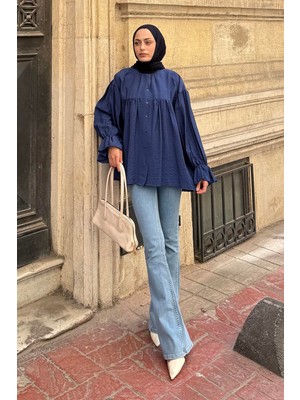 Roba Detaylı Tesettür Gömlek Indigo