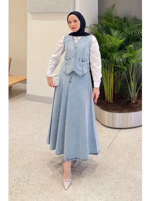 Kruvaz Kapama Kot Etekli Takım Mavi