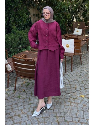 Etekli Tesettür Takım Bordo