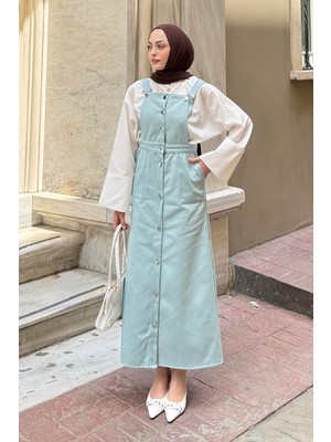 Önü Boydan Düğmeli Salopet Mavi