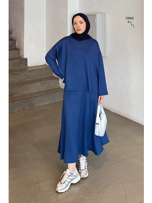 Kristal Kloş Etekli Tesettür Lacivert