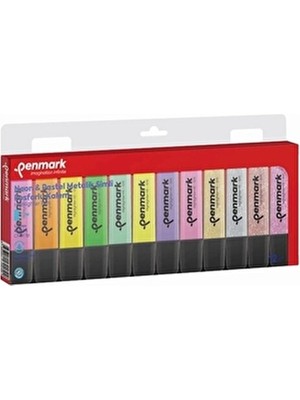 Penmark Fosforlu Kalem 12 Li Neon Pastel Simli Renk Seçenekleri ile Yüksek Kalite