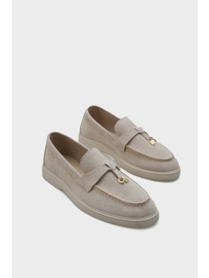 Capone Outfitters Calypso Kadın Loafer Düz Taban Suni Deri Bej Renk Günlük Kullanım İçin
