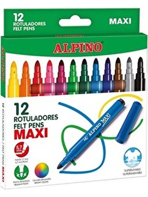 Alpino Maxi 12'li Keçeli Kalem Seti Canlı Renkler ile 12 Parça Yıkanabilir Mürekkep