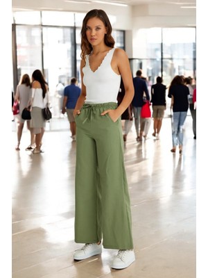 Yazlık Beli Lastikli Rahat Keten Pantolon