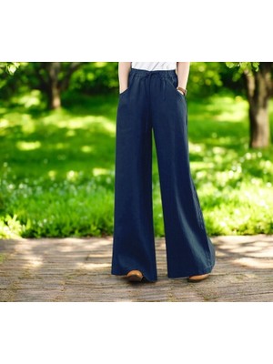 Günlük Beli Bağcıklı Şık Keten Pantolon
