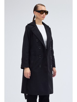 Aksesuarlı Kaşe Kaban Kemer Detaylı