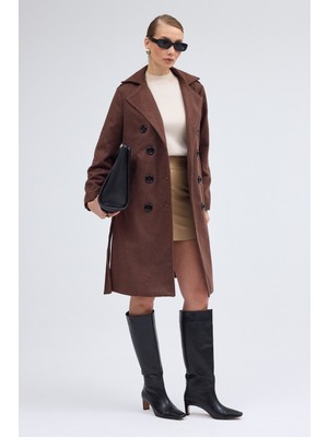 Kemer Detaylı Aksesuarlı Kaşe Kaban