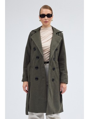 Kemer Detaylı Aksesuarlı Kaşe Kaban