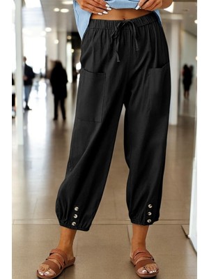 Yazlık Düğme Detaylı Keten Pantolon