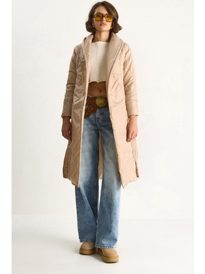 Shade Kadın Kuşaklı Şal Yaka Kapitone Kaban