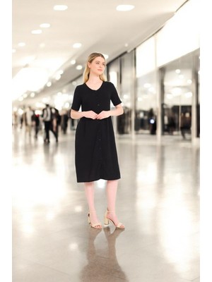 Yazlık Kısa V Yaka Kol Büzgü Detaylı Keten Elbise